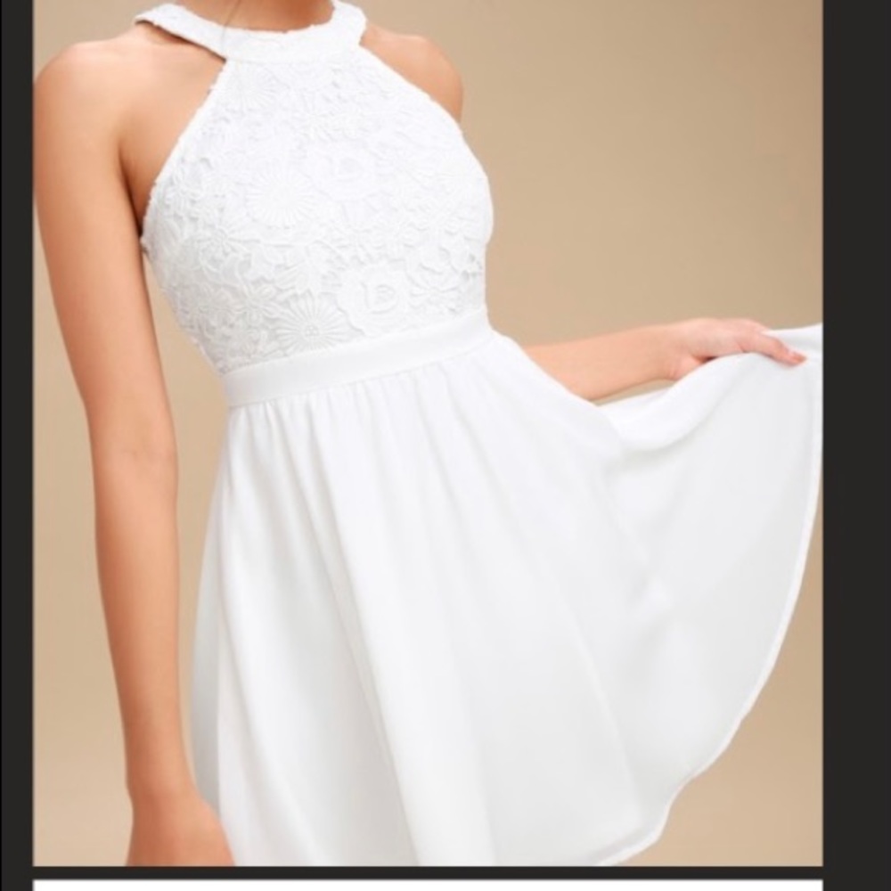 Lulus - Lovers game white lace skater dress